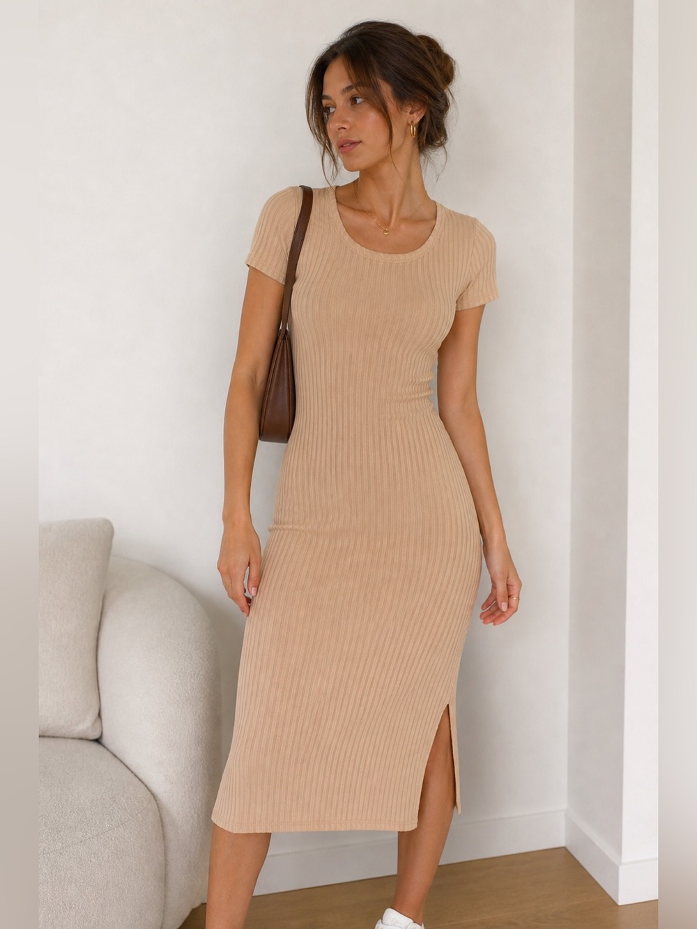 Ribbed Midi Dress w/ Side Slit | BNWT | Size Small